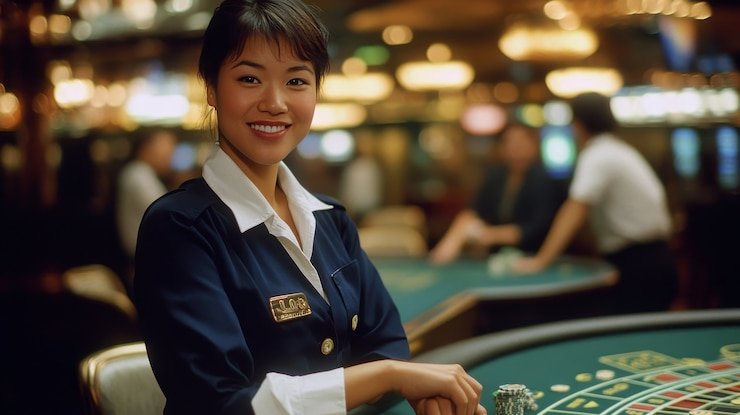 Tampilan layar Lightning Baccarat dengan dealer live dan area taruhan yang jelas